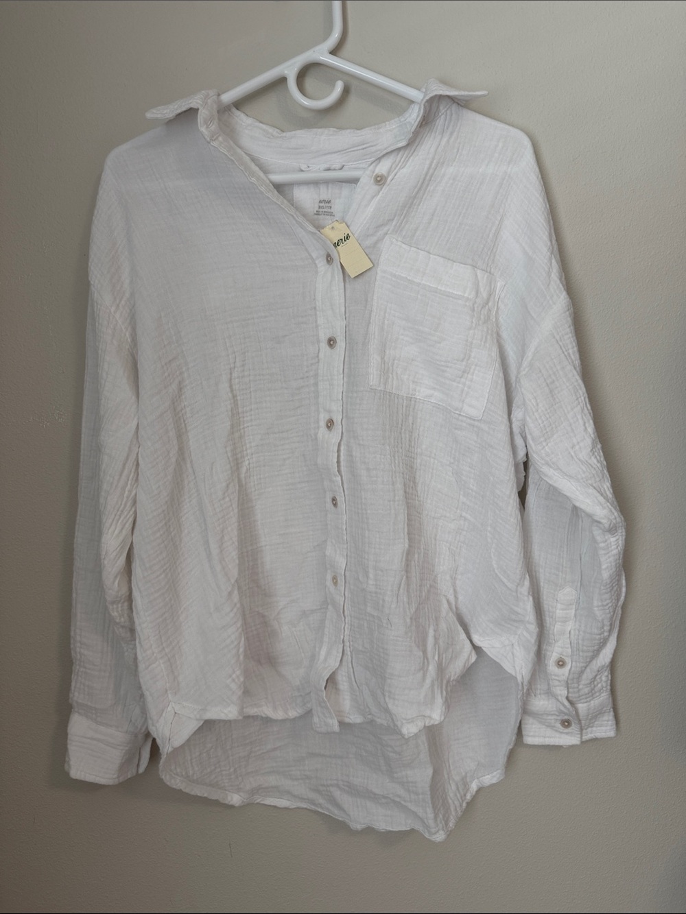 NWT Aerie White Textured Casual Button-Down Shirt